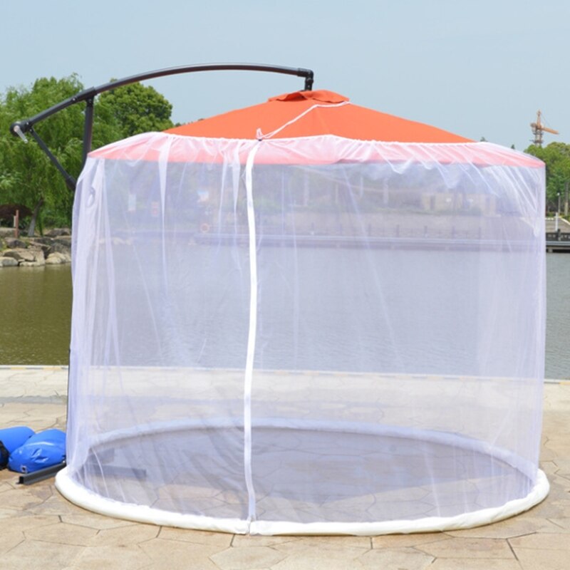 300x230cm Umbrella Cover Mosquito Netting Screen For Patio Table Umbrella Garden Deck Furniture Zippered Mesh Enclosure Cover: White 1