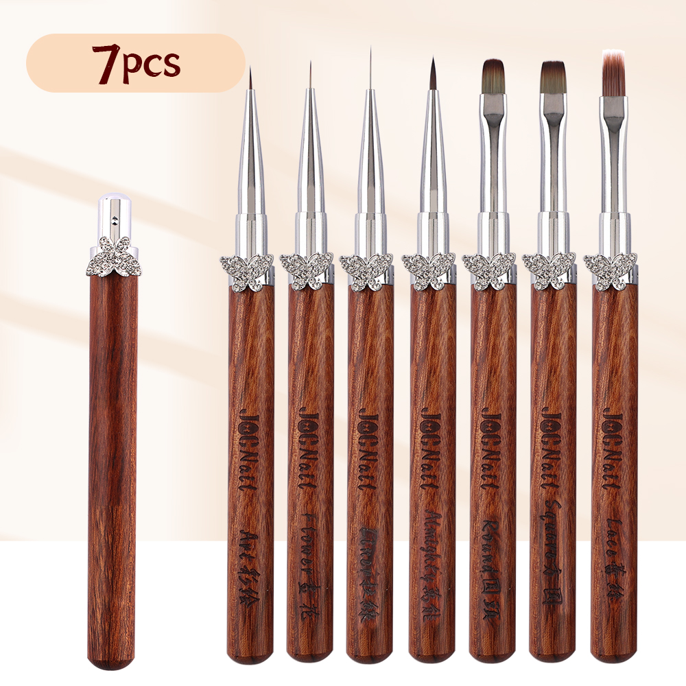 Nagelkonstborsteset avtagbar stång zirkonfjäril sandelullshandtag kantkrok uv-gelnagelborste nagelkonstverktyg: Lila