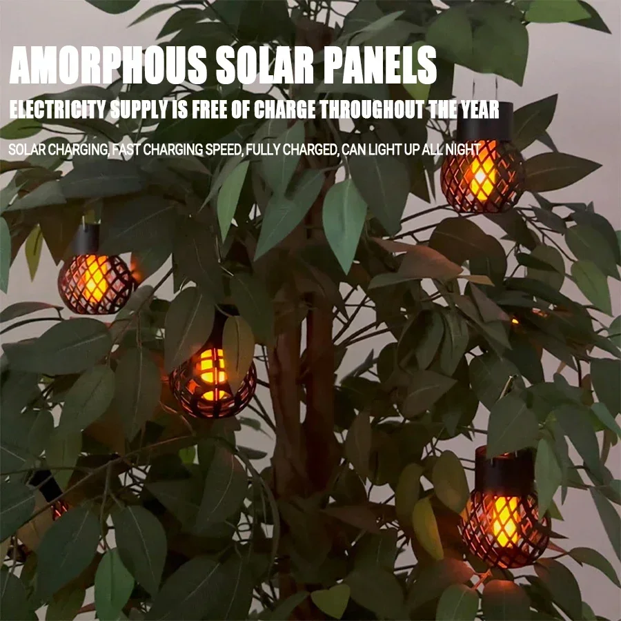 Mini hanglamp op zonne-energie met vlameffect, tuindecoratie, sprookjesachtige lamp op zonne-energie voor terras, tuin en erf.