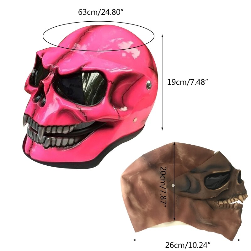 Décoration d&#39;horreur de casque de moto, visière de squelette de crâne pleine tête pour Halloween, visière de casque avec lentille