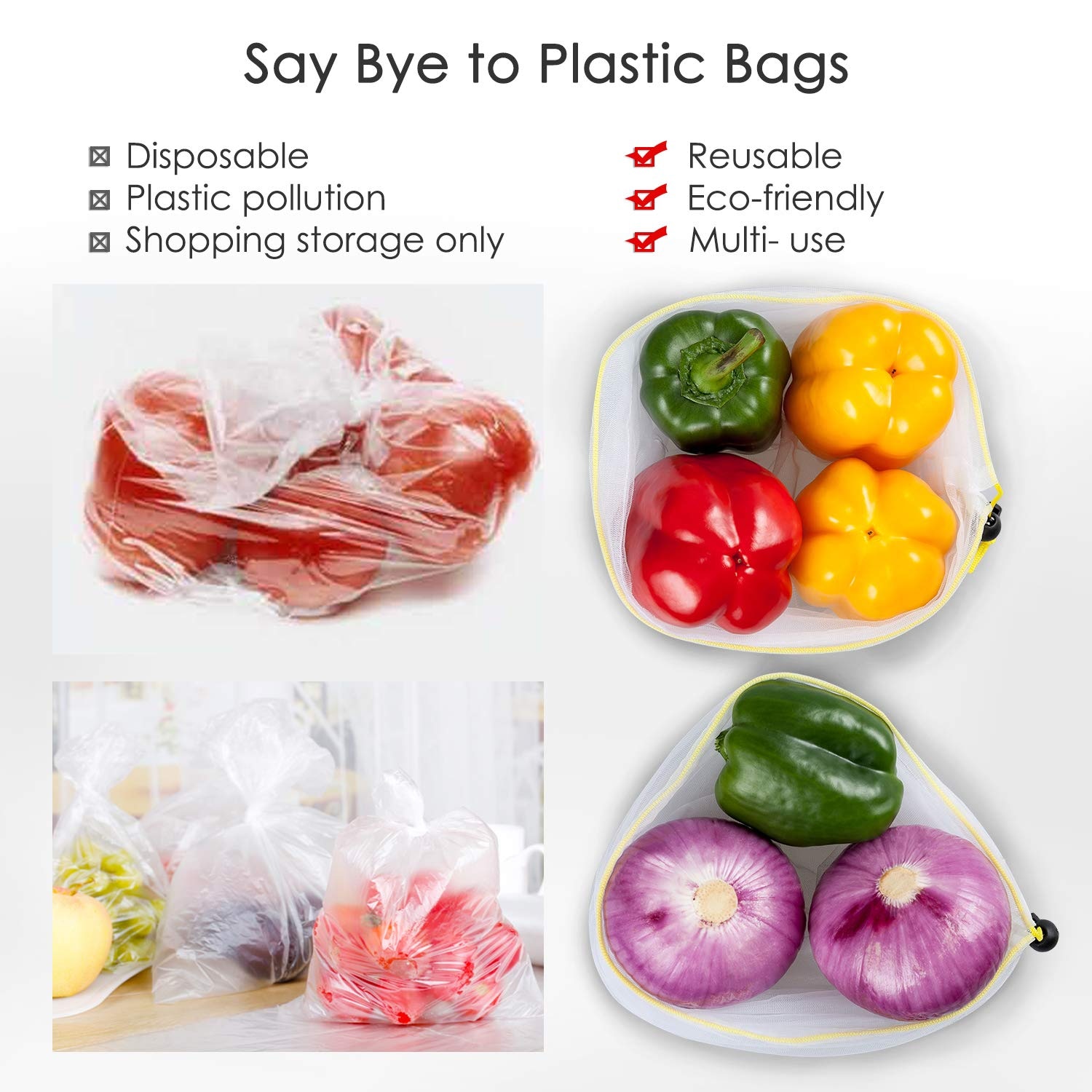 15 Pack Reusable Mesh Produce Bags Washable Eco Friendly Lightweight Bags for Grocery Shopping Storage Fruit Vegetable Net Bag