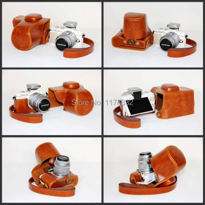 Leather Camera Case Bag Cover Shoulder Strap For Olympus PEN EPL7 E-PL7 Camera LITE EPL7 14-42mm EZ