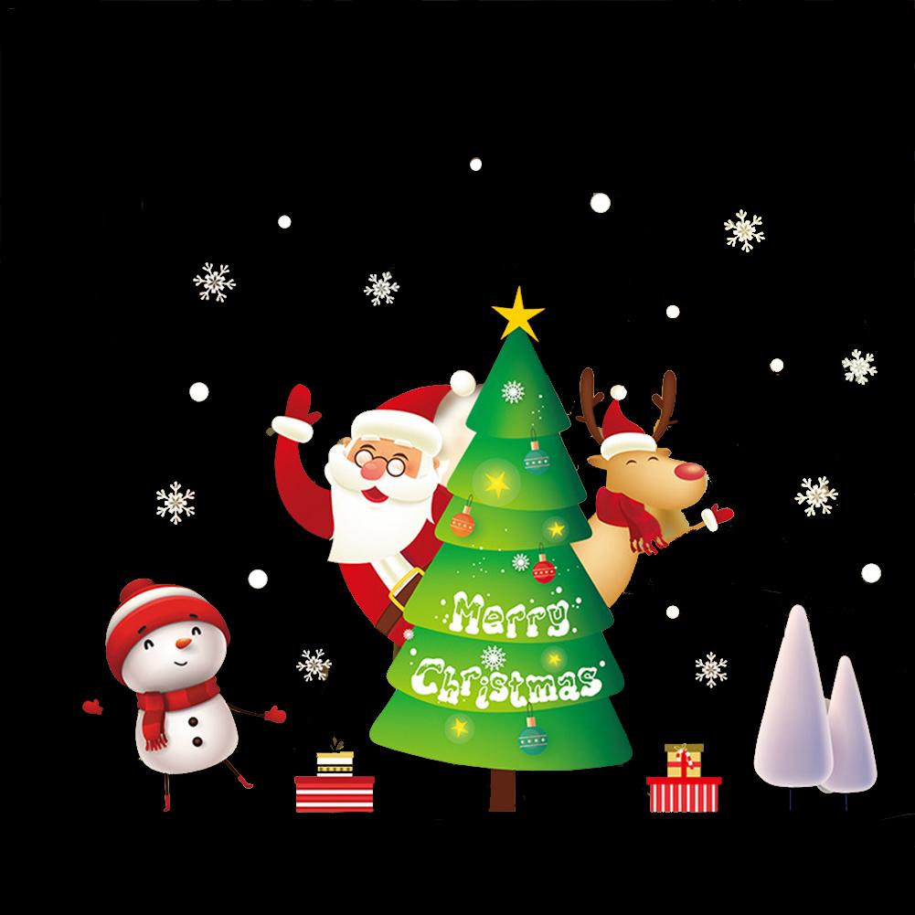 Christmas Wall Sticker Window Glass Decal Santa Claus Snowman Elk Mural Art Year Christmas Decor Home Wall Sticker Xmas