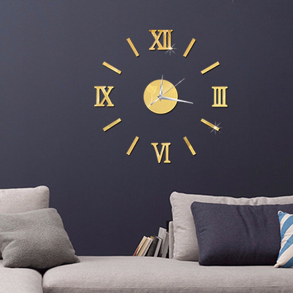 Reloj de pared grande moderno, 3D pegatina de espejo, reloj de Número grande único, reloj de pared grande, reloj grande, pegatina 3D con números romanos DIY