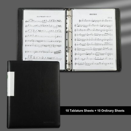 PU Leather Ring Binder A4 Paper Music Tablature Document Organizer File Folder Transparent Sleeves Sheet Protector Binder Folder: black