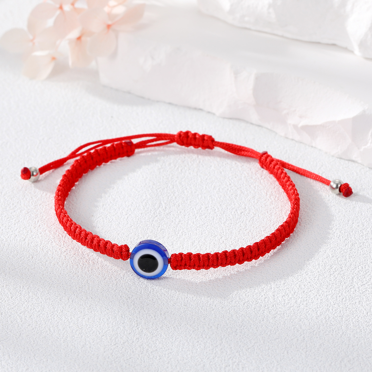 Ronde Hars Evil Eye Vierkante Knoop Macrame Armband Vrouwen 2024 Mode Nazar Boncuk Turkse Eye Rode String Handgemaakte Sieraden: Silver Plated