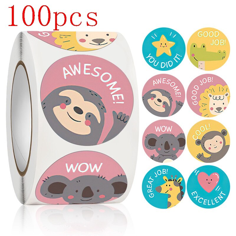 50-500pcs round GOOD JOB 8 designs rainbow star Scrapbooking accessories aesthetic stickers kawaii teacher child reward: HY2022-03-100pcs