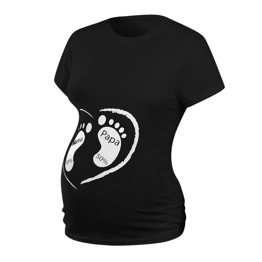 Til gravide kvinder barsel kortærmet tegneserieprint toppe t-shirt graviditetstøj barsel kortærmet tegneseriebluse