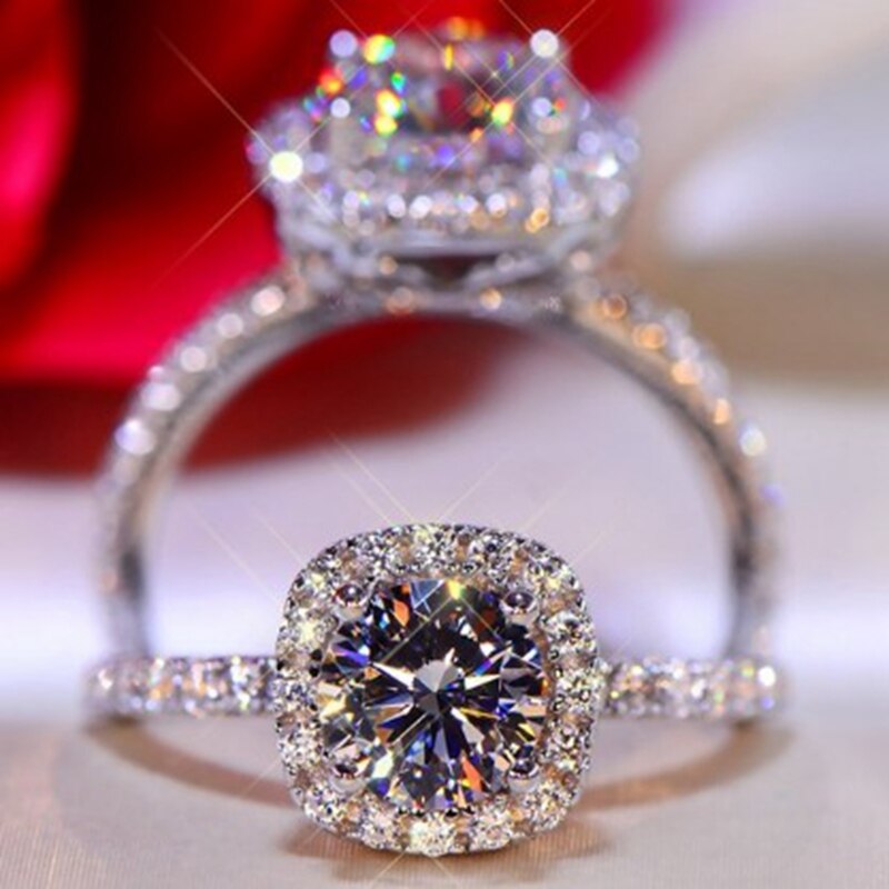 Anillo de compromiso con gema de diamante de imitación para mujer, sortija de aniversario, de San Valentín, anillo de utilería para