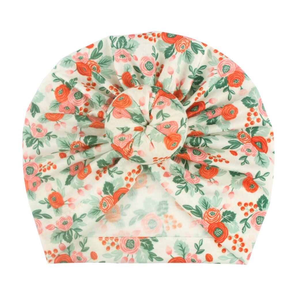 Baby Spullen Bloemenprint Baby Meisje Hoed Met Geknoopt Baby Beanie Baby Meisjes Jongens Accessoires Cap Voor Meisjes Kid hoeden # P30