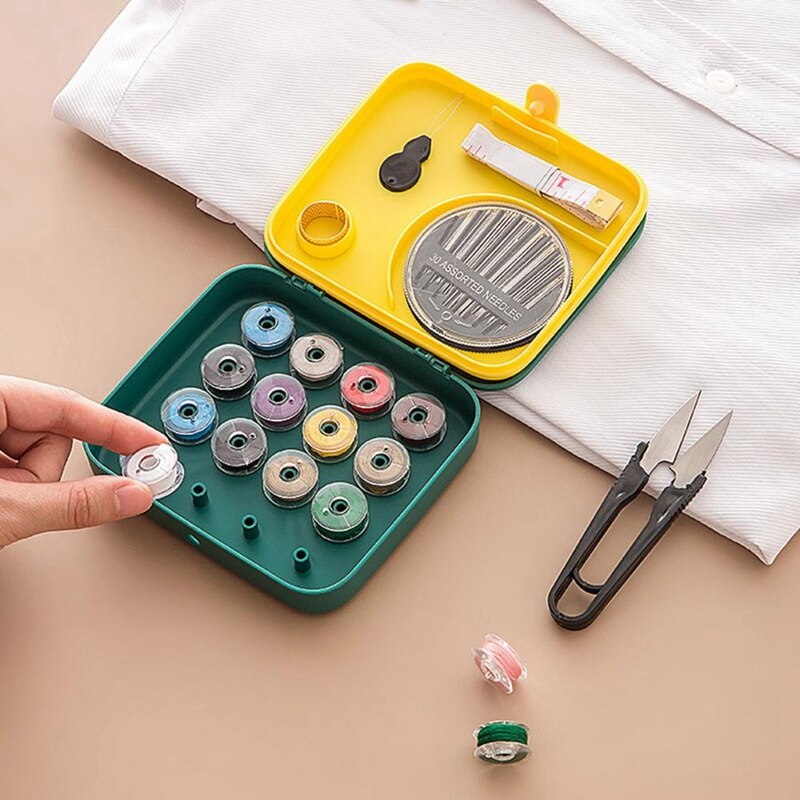 Storage Double-Layer Sewing Box Set with Magnifying Glass Classification Storage Household Set Sewing Supplies: White