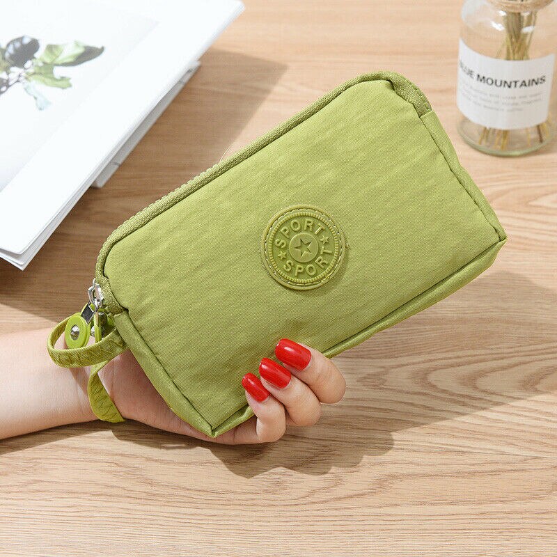 Womens Mini Phone Bag Short Wallet Three-Layer Zipper Purse Coin Purse: Green