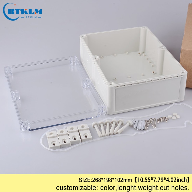 Waterproof junction box transparent for electronic projects circuits abs plastic enclosure box diy instrumen case 268*198*102mm