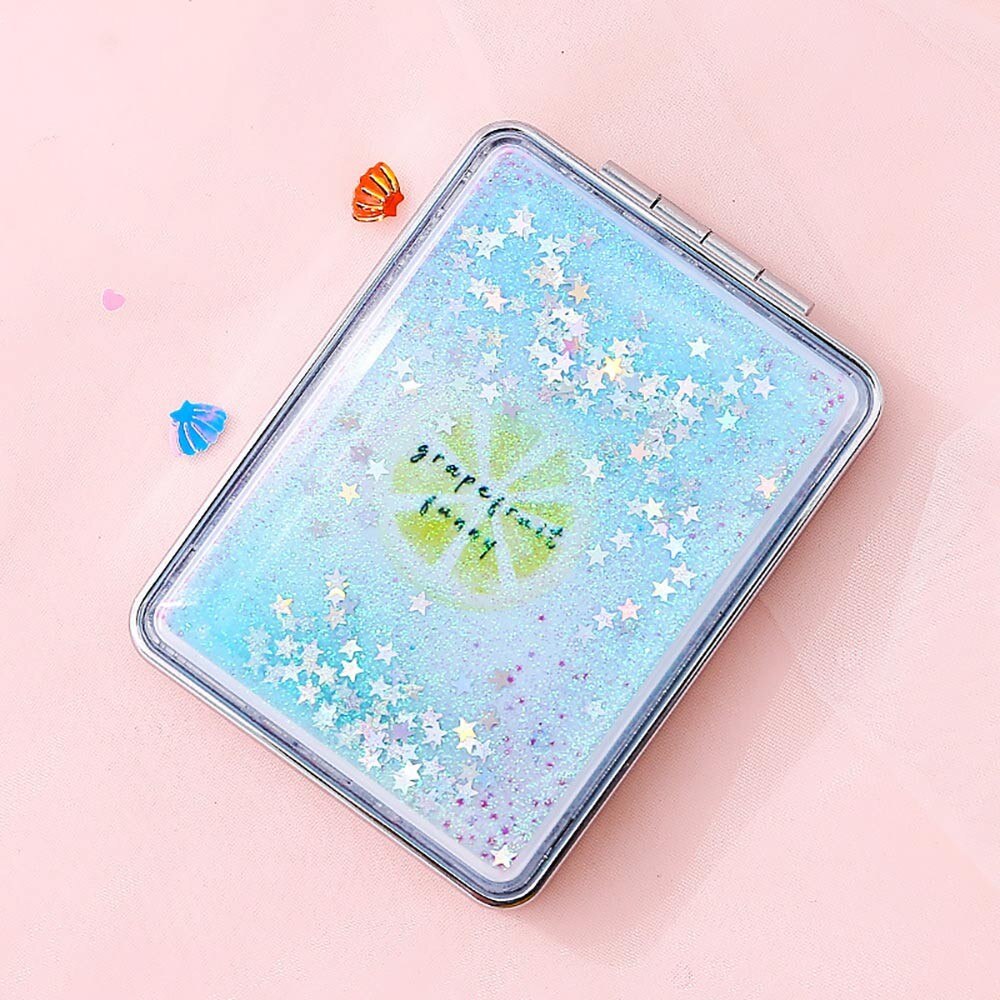 Quicksand Pocket Mirror Cute Fruit Square Compact Mirror Portable Mini Small Mirror Cute Girls Makeup Mirror Pocket Mirror