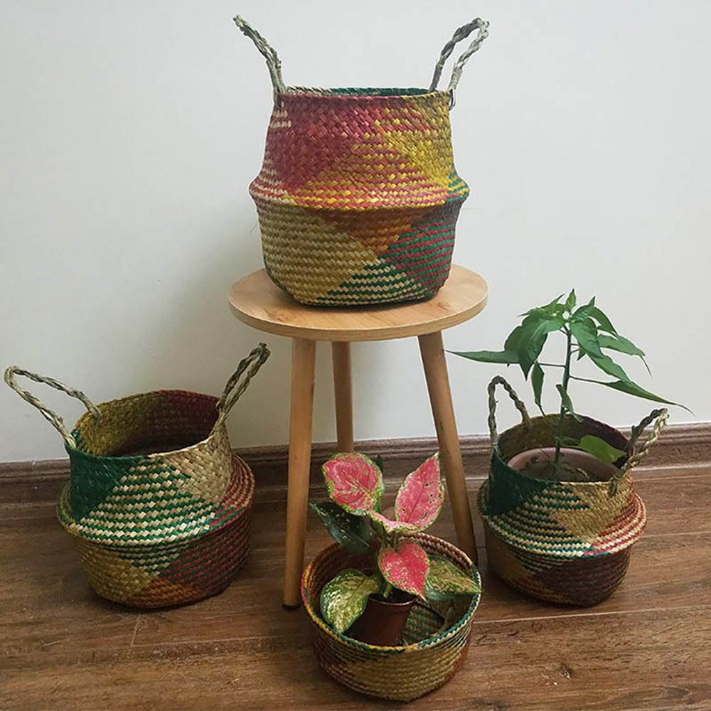 Panier de rangement pliable en paille éolienne pastorale, pour salon, décoration de jardin, Portable, pour plantes