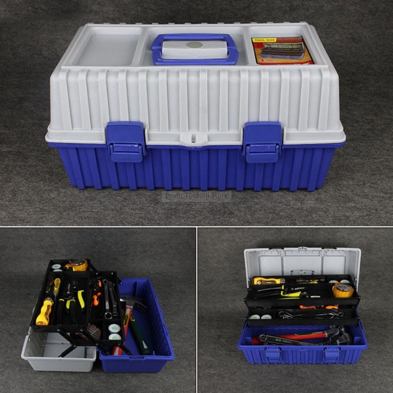 Multifunctionele drie-layer plastic toolbox vouwen hardware accessoires tool box organizer opslag onderdelen plastic tool case