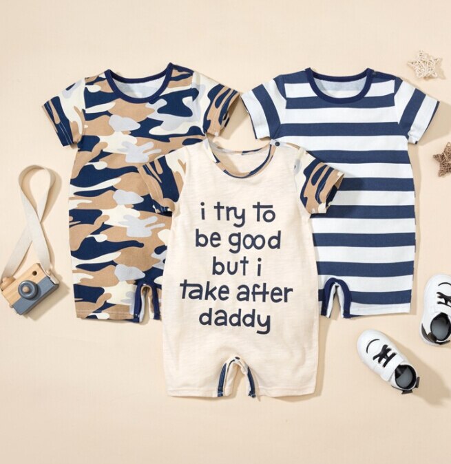 3 Stks/partij Baby Jongens Korte Mouw Rompertjes Print Ronde Hals Korte Mouwen Bodysuits