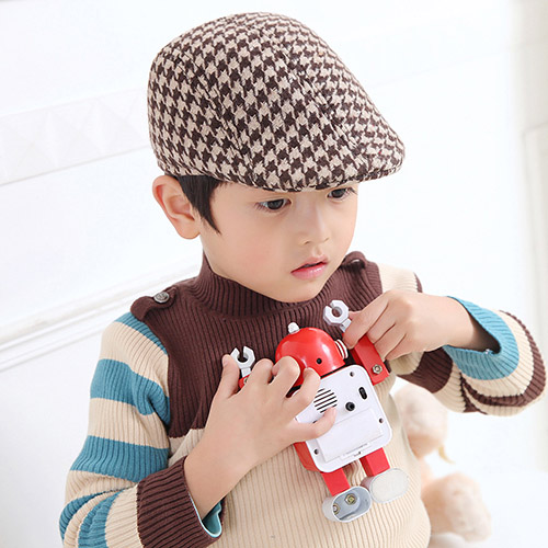 Hösten houndstooth pläd barn basker hattar baby boy visir kepsar tidnings hattar shxb 004: Kaki
