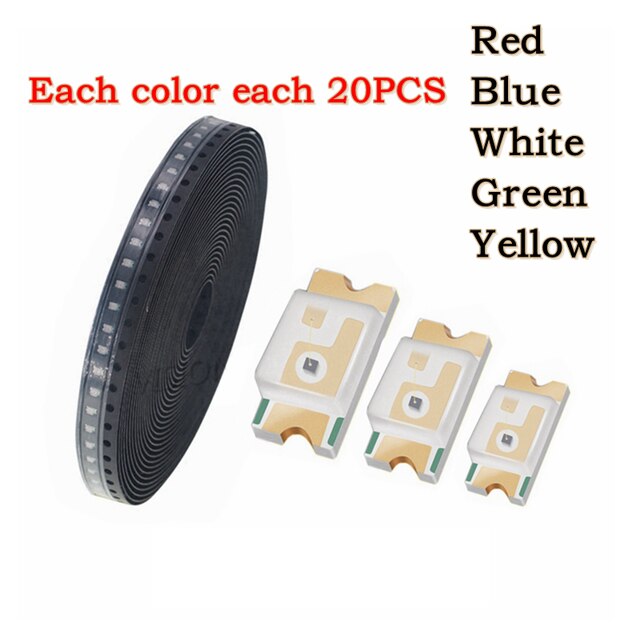 100pcs 0402 SMD LED Emitting Diode Lamp Chip Light Beads White Red Green Blue Yellow Micro Color PCB Circuit 3V Mini SMT: 5 color each 20PCS