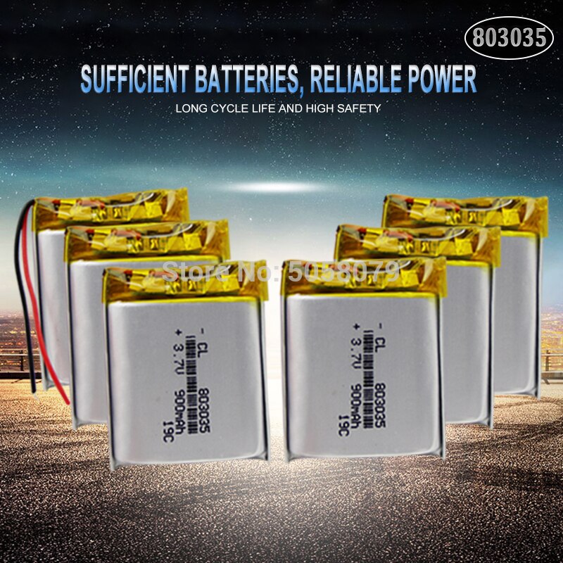 1pcs Polymer Lithium battery 900 mah 3.7 V 803035 smart home MP3 speakers Li-ion battery for dvr,GPS,mp3,mp4,mp5 power bank