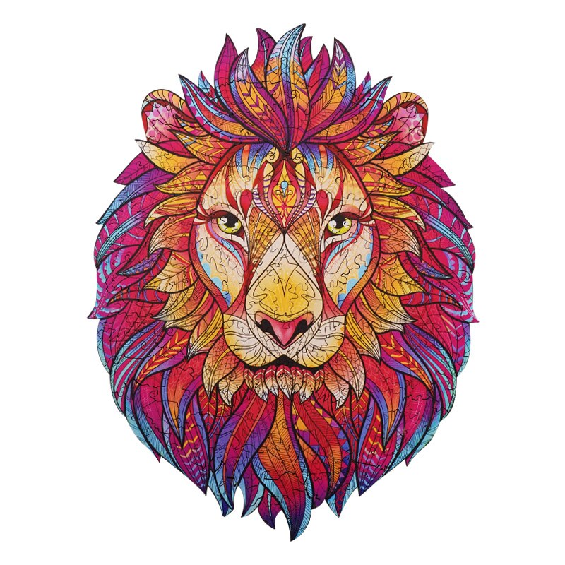 3D drewniane Puzzle dla dorosłych dzieci DIY tajemnicze Puzzle lwa każdy kawałek jest w kształcie zwierząt prezent na boże narodzenie drewniane Puzzle Jigsaw: A