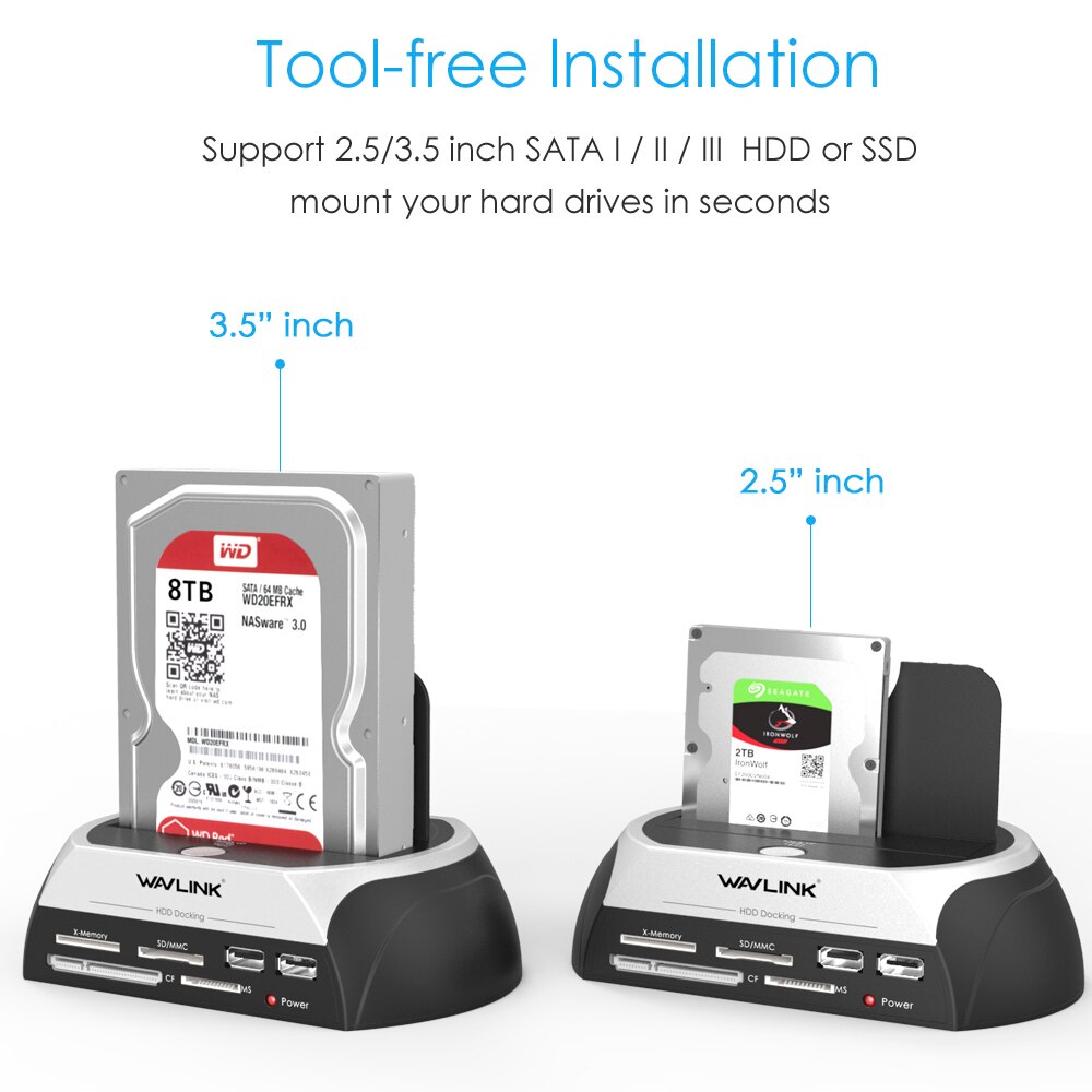 Wavlink2.5 "/3.5" SATA HDD Docking Bahnhof USAP Externe Festplatte Gehäbenutzen mit Kartenleser Slot USB 2,0 Hub für fenster Mac