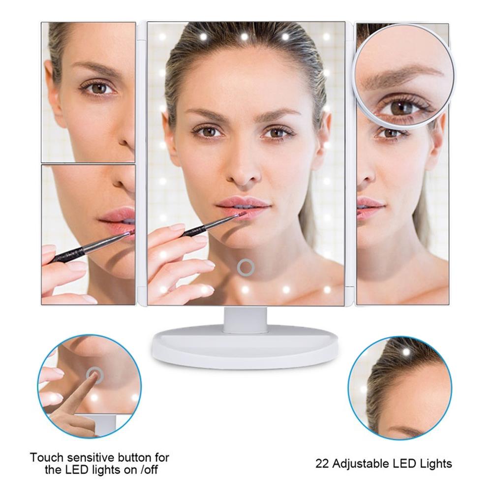 Opvouwbare spiegels, tafelspiegels, make-upspiegels, cosmetica, woondecoratie, interieur, lichtgevend, 22 leds, usb, beauty, badkamer, led