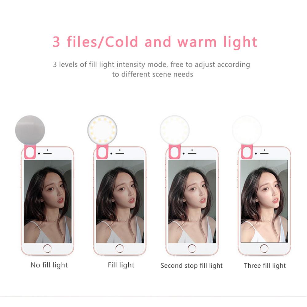 Mini Draagbare Clip-On Selfie Flash Led Mobiele Telefoon Selfie Licht Voor Night Make-Up Enhancing Vullen Light Self-timer Lamp