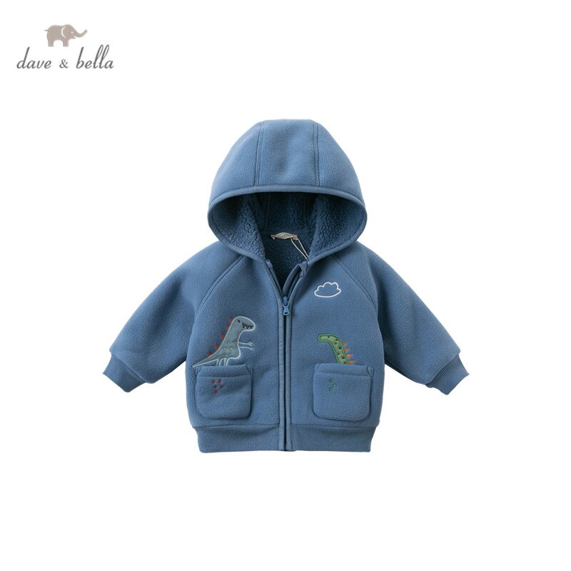 DBW15109 dave bella del bambino di inverno dei ragazzi di modo della chiusura lampo tasche del fumetto con cappuccio bambini del cappotto casuale superiore infantile del bambino della tuta sportiva