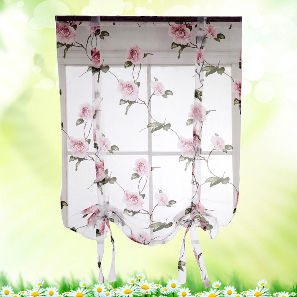 Blumen- Römischen Vorhang halb schier Fenster Schatten Schlinge Krawatte Jalousien für Wohnzimmer Balkon Schlafzimmer 0,8x1m (lila)