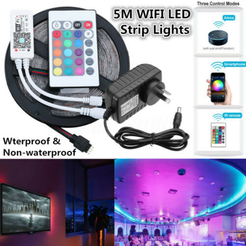 5m rgb 300 led slimme thuis wifi strip licht app-bediening waterdichte lamp voor alexa led-lichtstrip met wifi-controller lichtstrip
