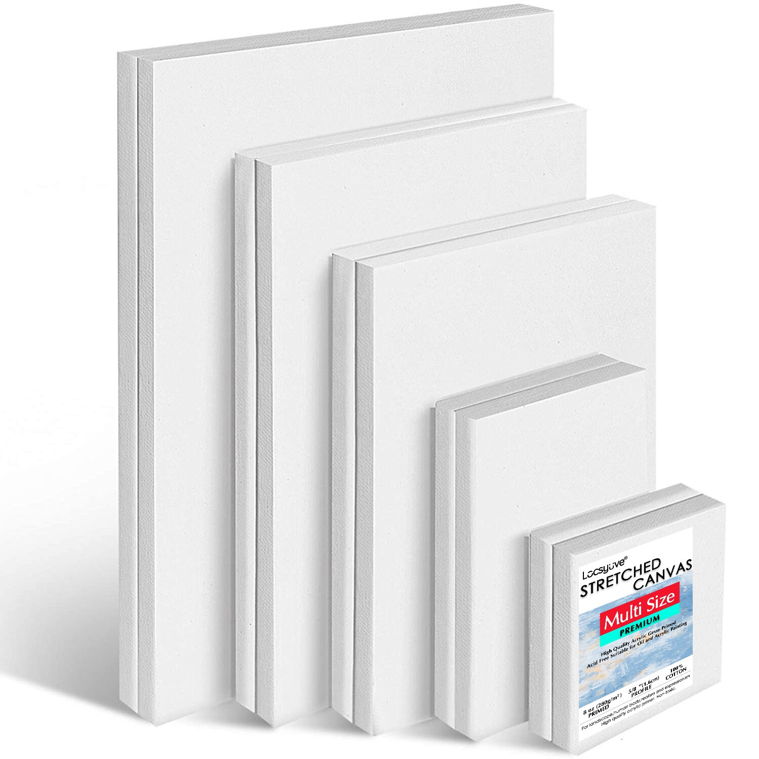 5 Pack, Stretched White Blank Canvas, Rectangular Canvas Boards for Painting, 100% Cotton Artist Acid Free Canvas Board