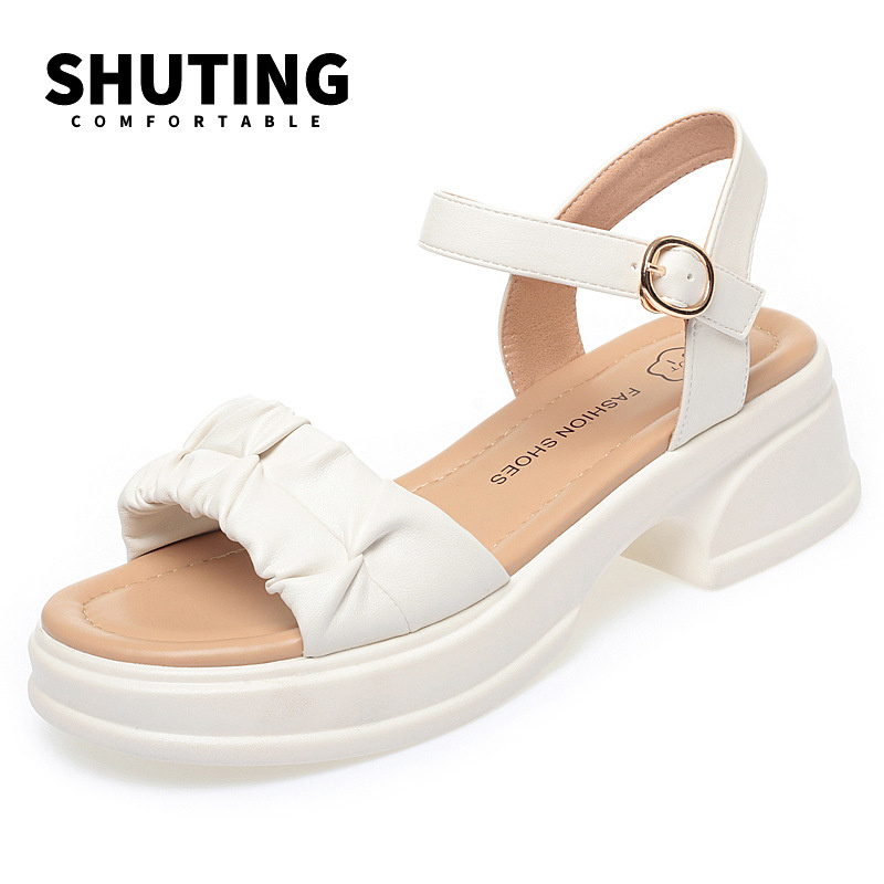 Platform Outdoor One Word Sandals Buckles Black Comfort Soft Sole Summer Women's Casual Shoes: Beige / 36