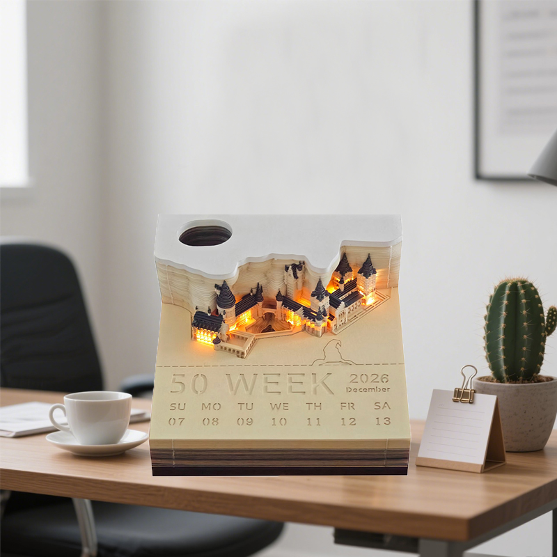 Tijdstuk Kalender 2026 Bureaukalender Met LED-licht 3D Tear-away Kalender Papier Carving Art Memo Pad Kladblok Cadeau Kerstmis