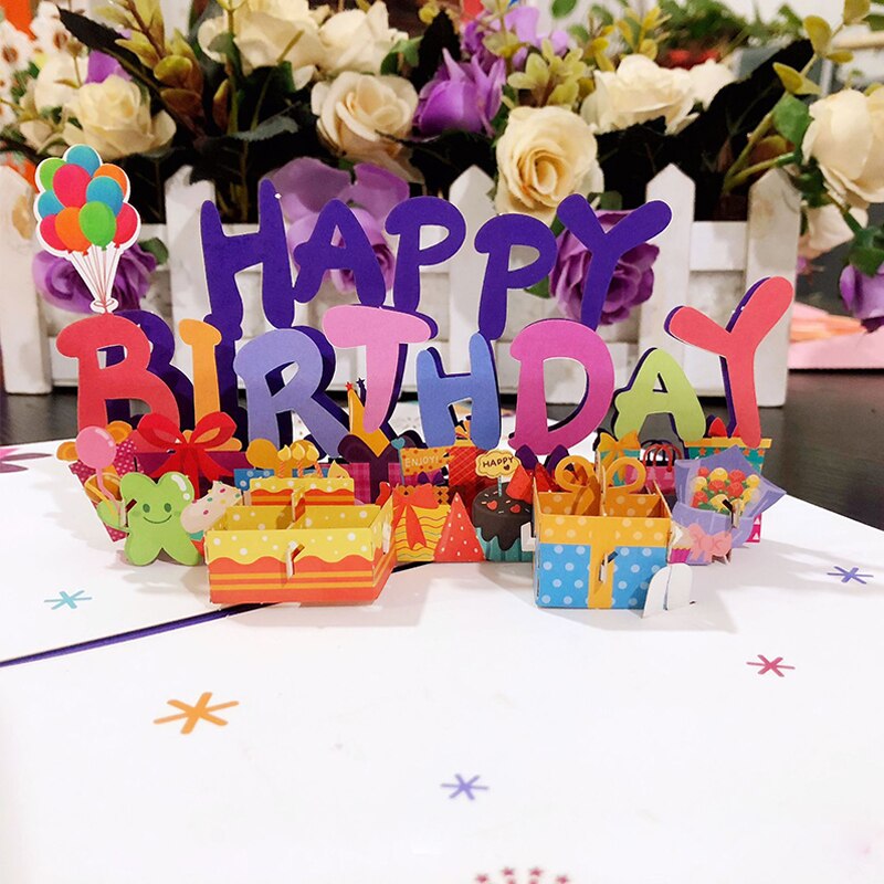 3D Pop UP Happy Birthday Cards Invitation Cake Greeting Card Business Kids Tourist Postcard for Friend Dad Mom