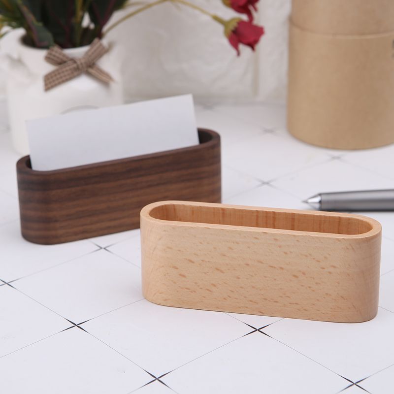 Wooden Table Business Card Display Stand Memo Holder Storage Box Organizer Walnut Beech Wood M17F