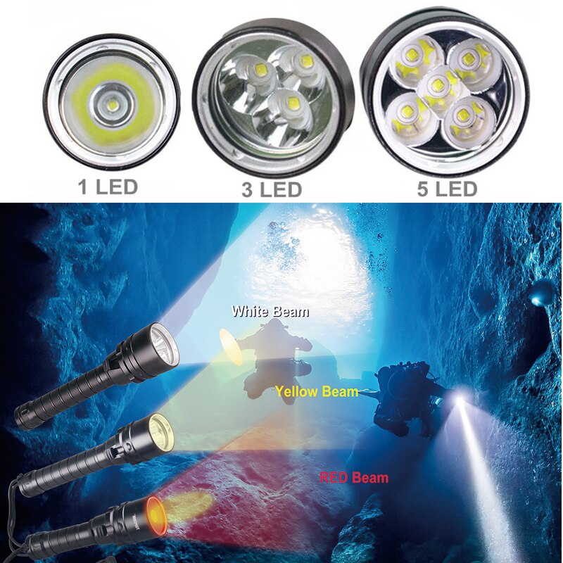 Linterna de buceo TOPCOM CREE XML T6 L2 LED Luz de pesca submarina blanca o amarilla linterna sumergible de buceo antorcha 3800 6000 lúmenes