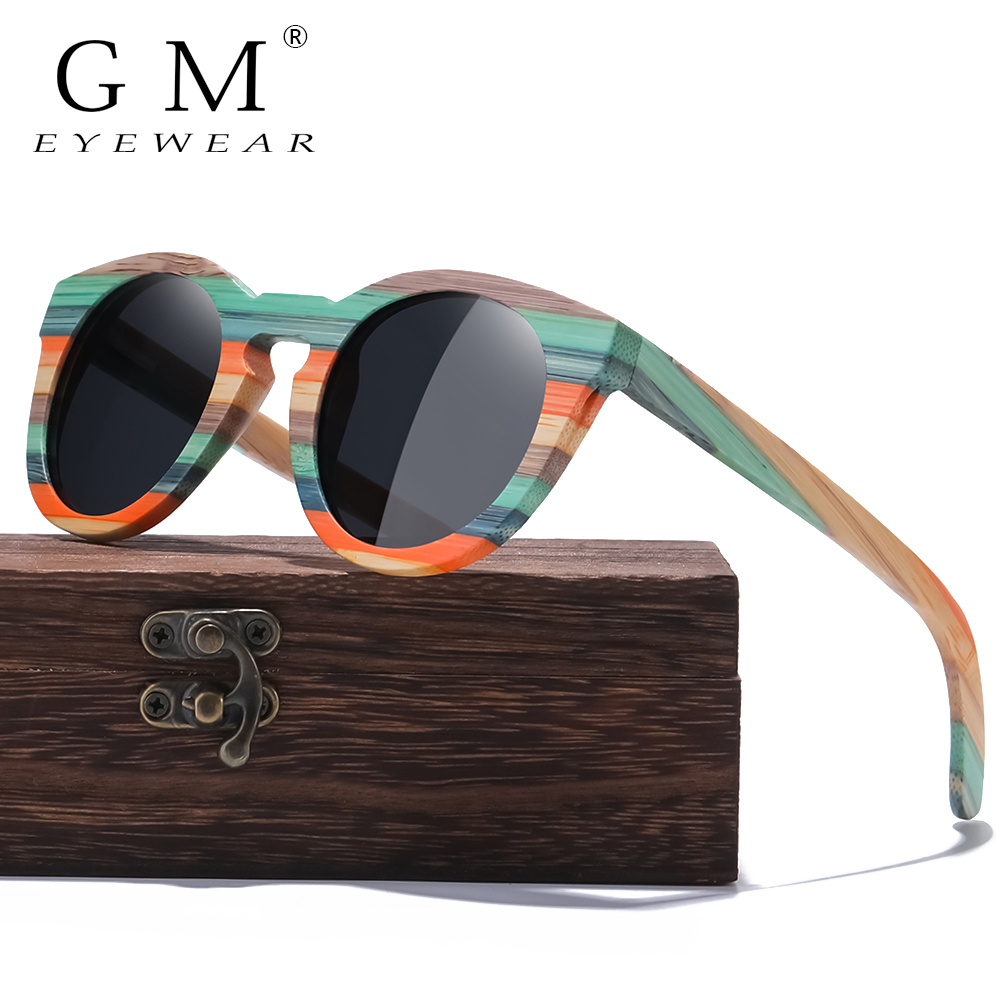 Gm Kleur Bamboe Ovale Zonnebril Hout Gepolariseerde Zonnebril Mannen Vrouwen Mode Bril UV400 Bescherming Eyewear Houten Vierkante Doos