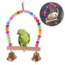 Natuurlijke Houten Papegaaien Swing Speelgoed Vogels Baars Opknoping Schommels Kooi Met Kleurrijke Kralen Bells Speelgoed Vogel Benodigdheden