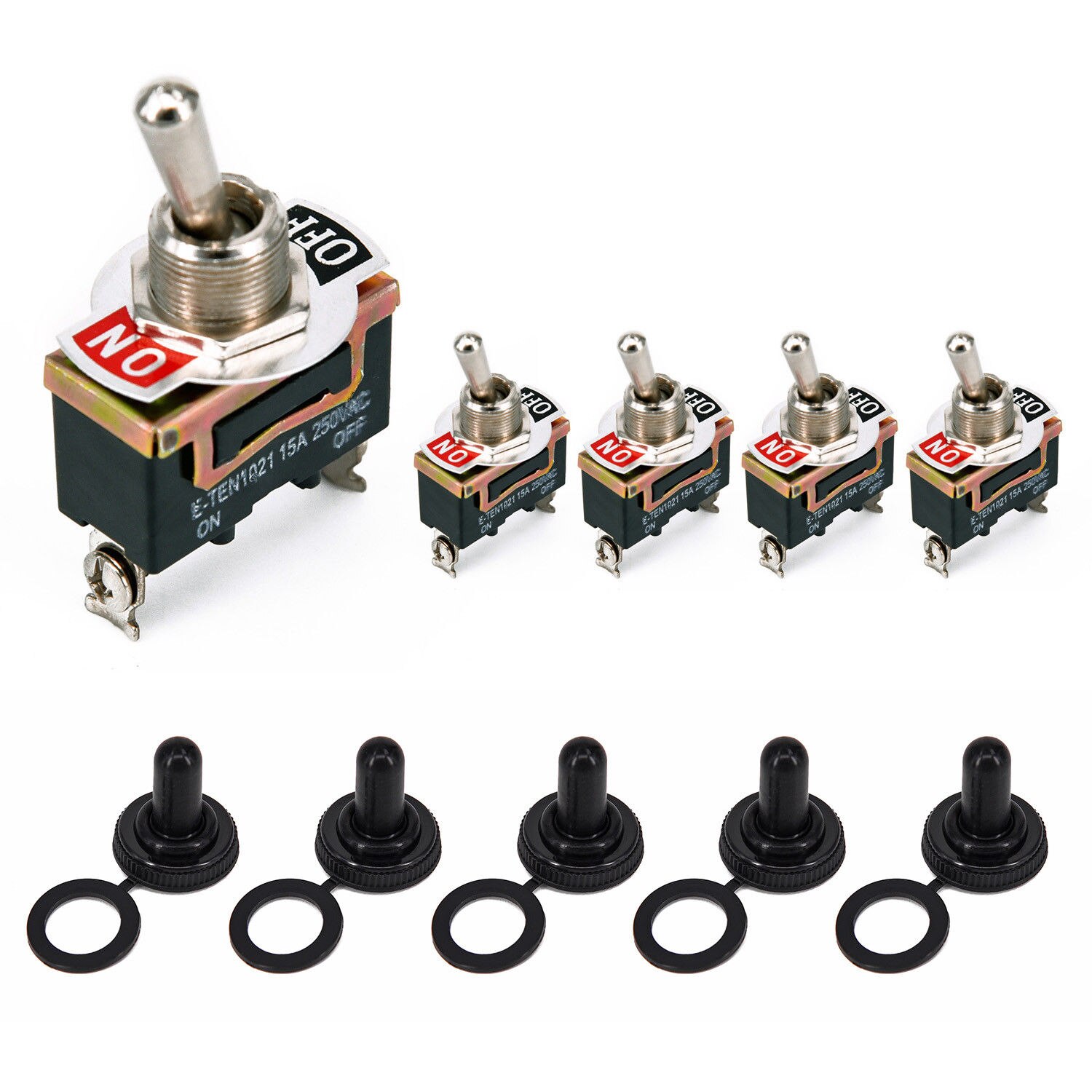 5Pcs Waterproof Toggle Flick Switch 12V ON/OFF Car Dash Light Metal 12V SPST + 5PCS Waterproof Cap: Default Title