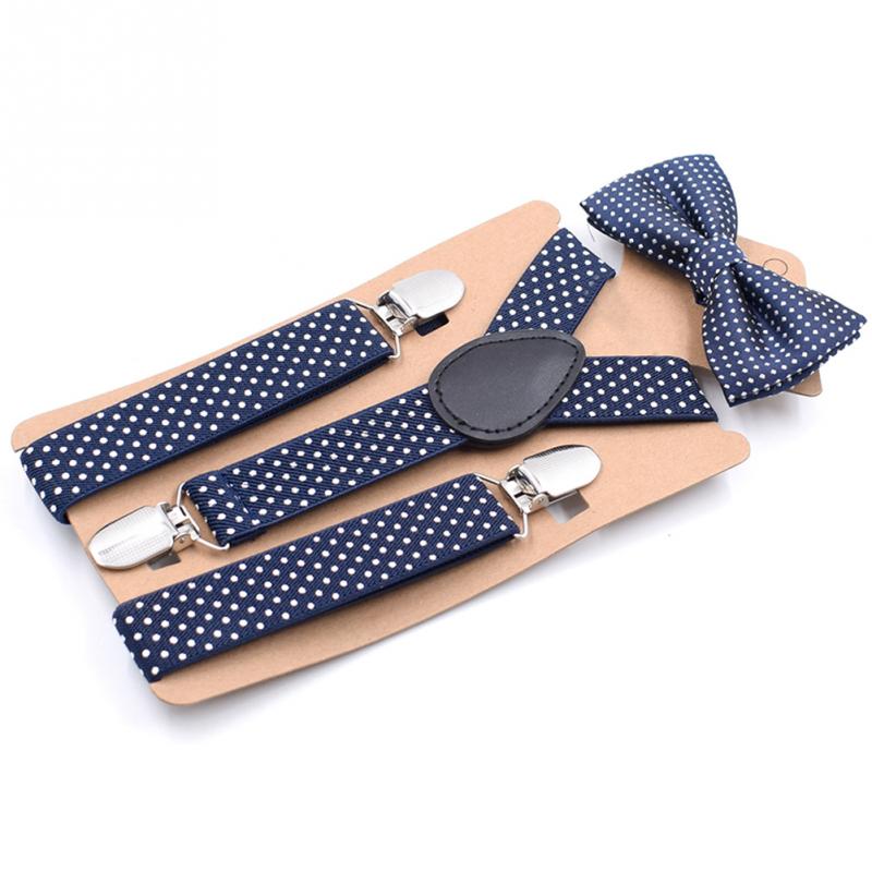 Conjunto de tirantes elásticos para niños, para bebés, para niños, con lunares y lazos: Navy
