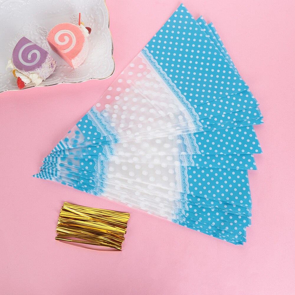 50PCS/pack Cone Bag Cellophane Package Twist Ties Clear Candy Popcorn Baking Wrapping Supplies Party Supplies