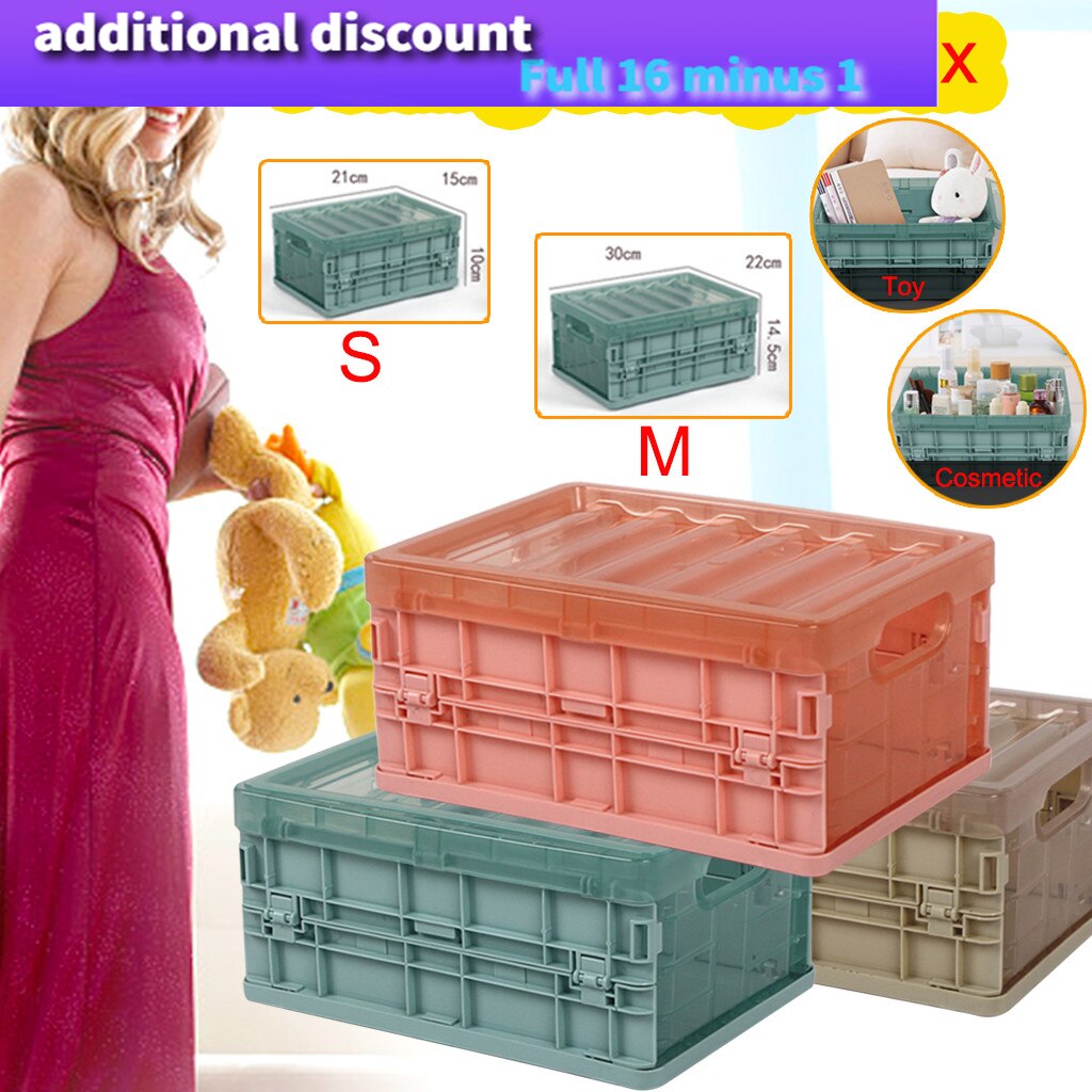 Plastic Folding Storage Container Basket Crate Box Stack Organizer Box Container Sundries Storage Bathroom Home #25