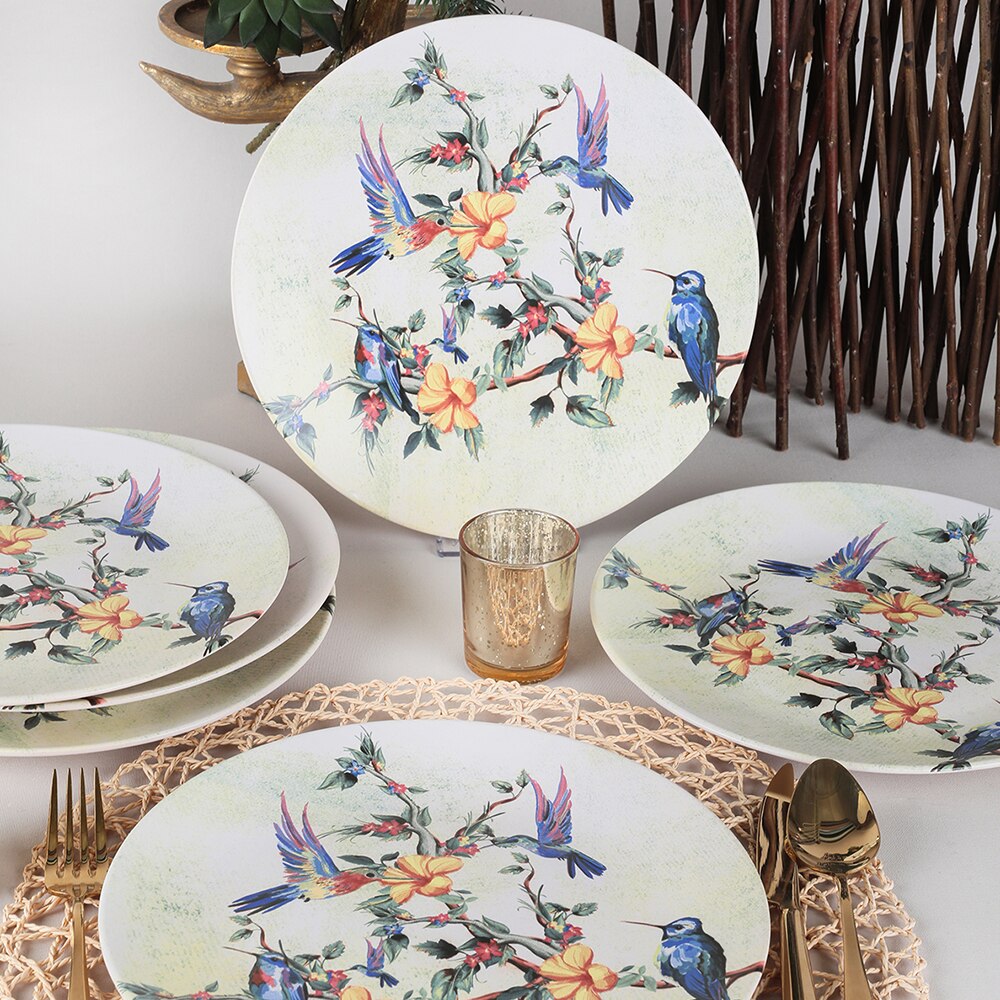 Keramika keramik - sæt ege servicetallerken 25 cm 6 prc - feefugl - mat dekoreret fad, tallerken, aftensmad ,, blomster, fugle,