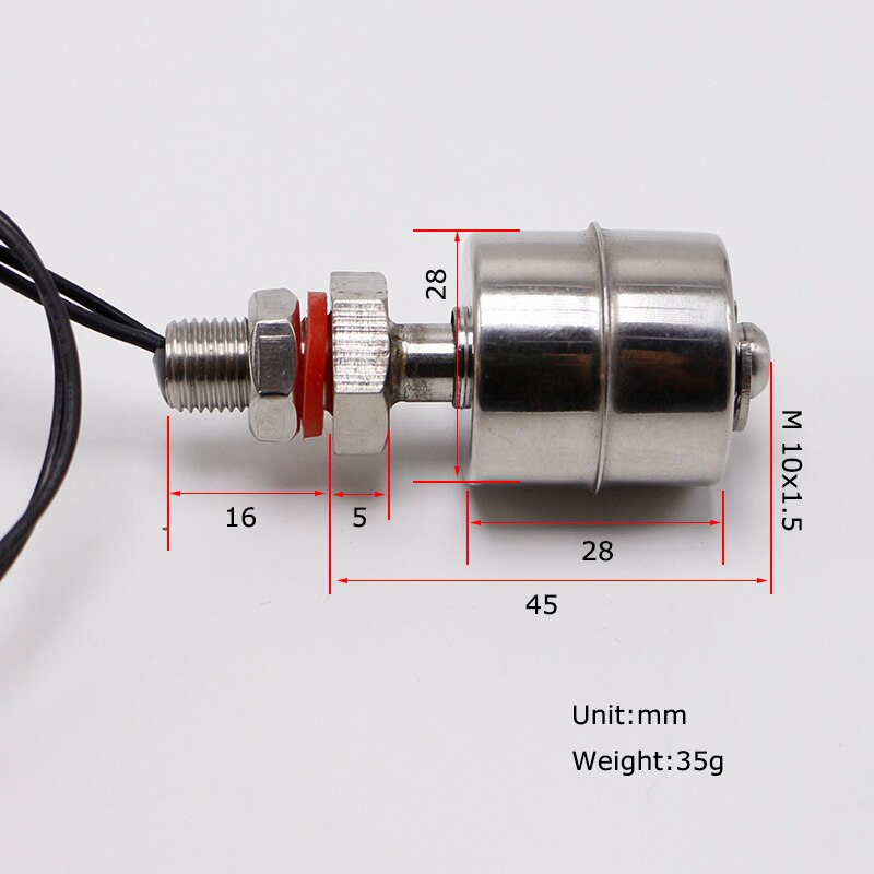 M10*45mm 100V Tank Liquid Water Level Sensor Stainless Steel Float Switch