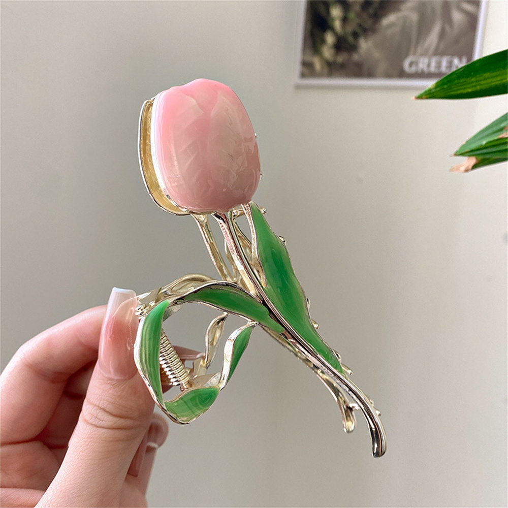 Flower Metal Hair Claw para Mulheres e Meninas, Elegante Multicolor Tulip Hairclip, Ponytail Bun Hairpins, Maquiagem Washing Face, Fashion Gifts: CINZA