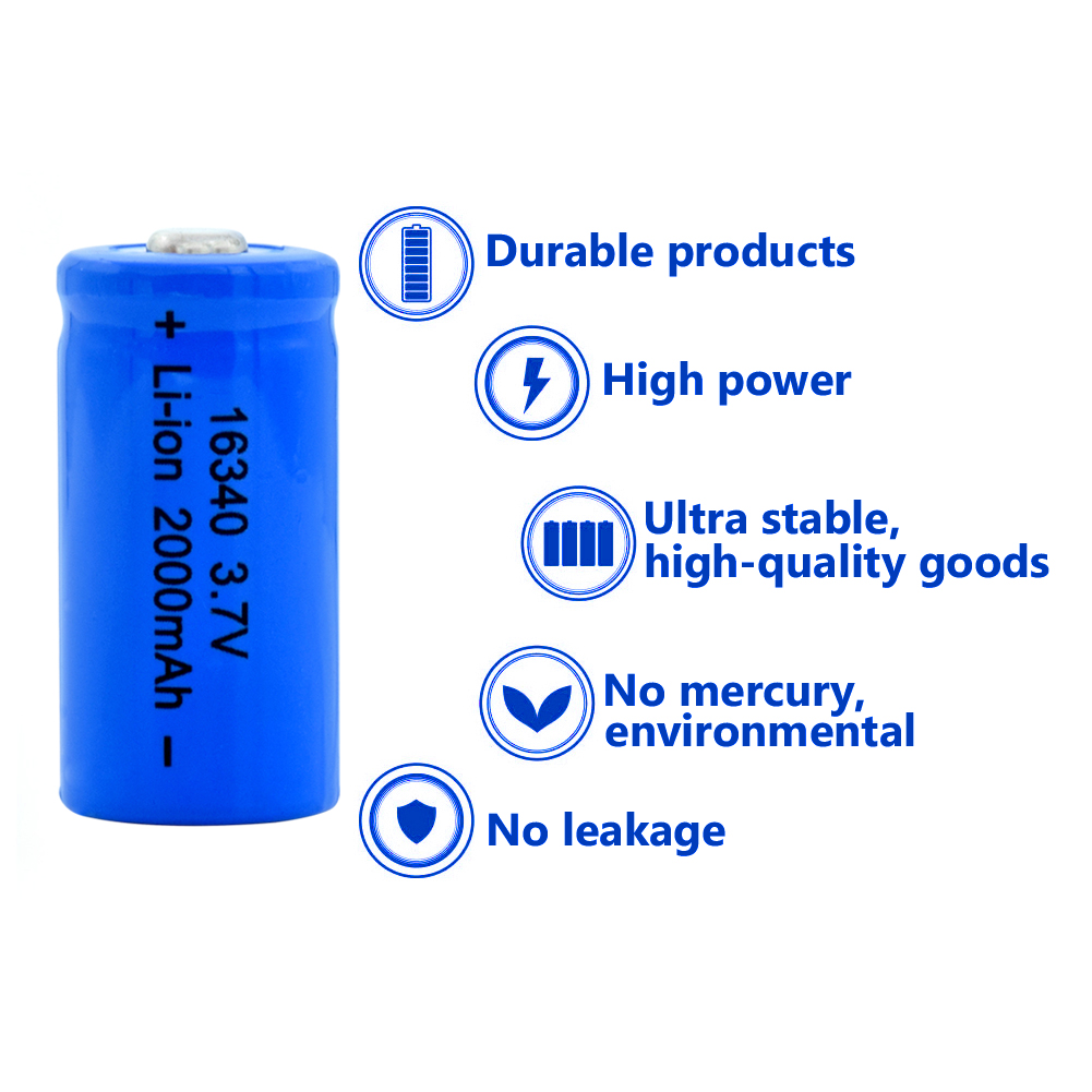 16340 Battery 2000mAh 3.7V Rechargeable li-ion Lipo Li-Po Lithium Cell For Torch Electric Car Toy 2Pcs Torch 16340 Battery