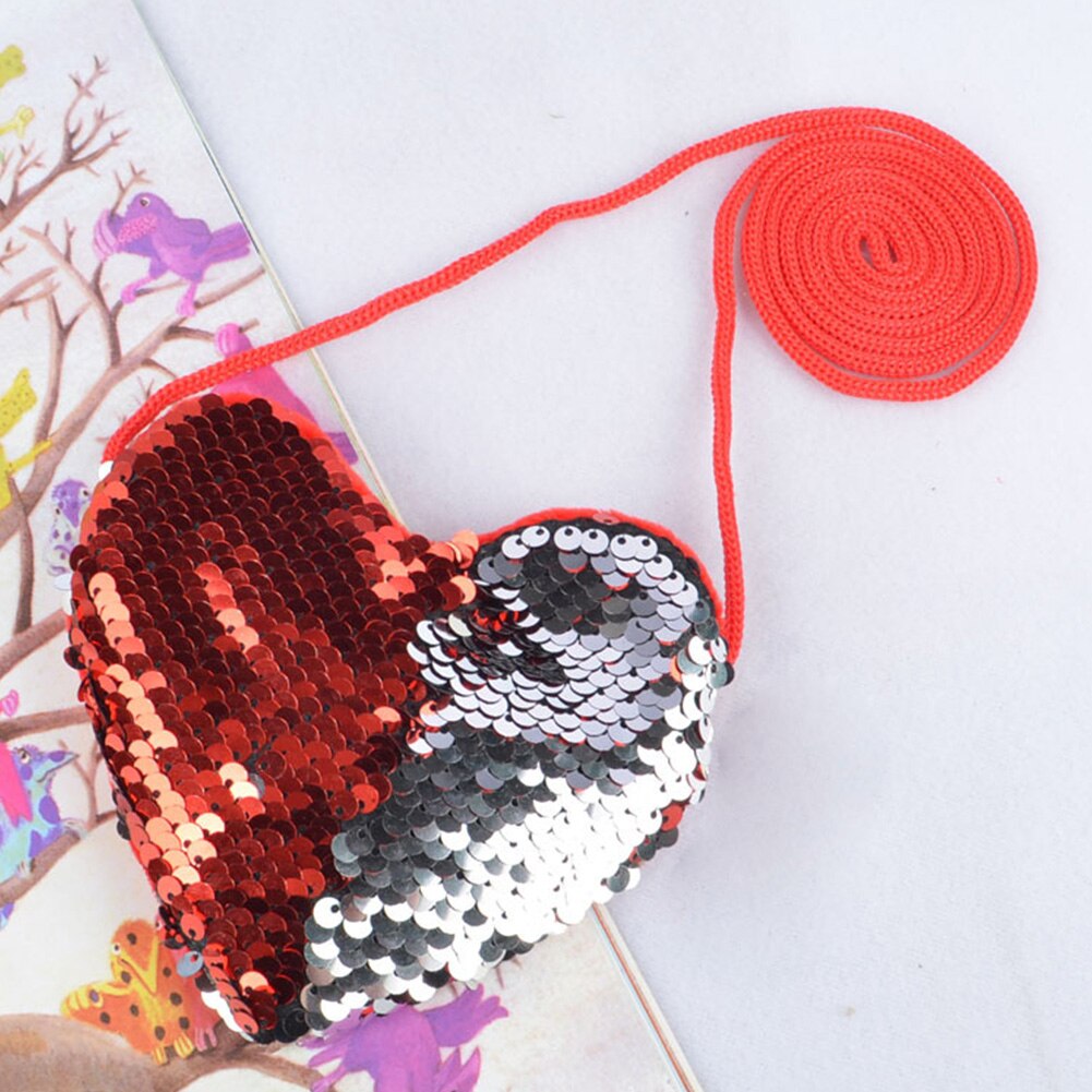 Mini amor corazón niños cumpleaños bolso de mensajero portátil con cordón llavero lindo lentejuelas cremallera monedero de
