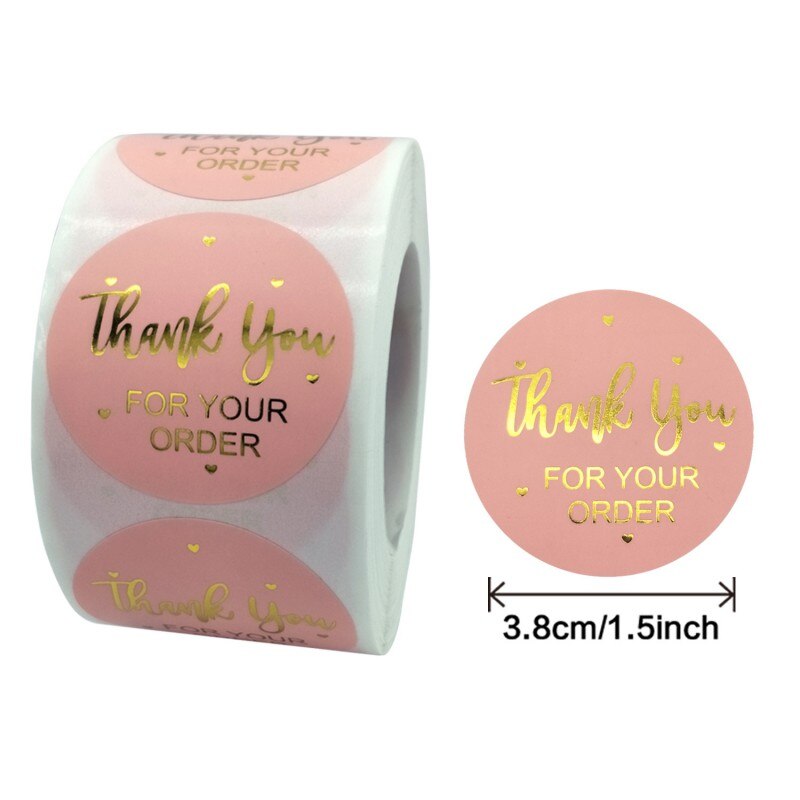 Pink Paper Label Stickers Gold Thank You Stickers Scrapbooking Handmade Business Packaging Seal Labels Stationery Sticker: A3.8CM