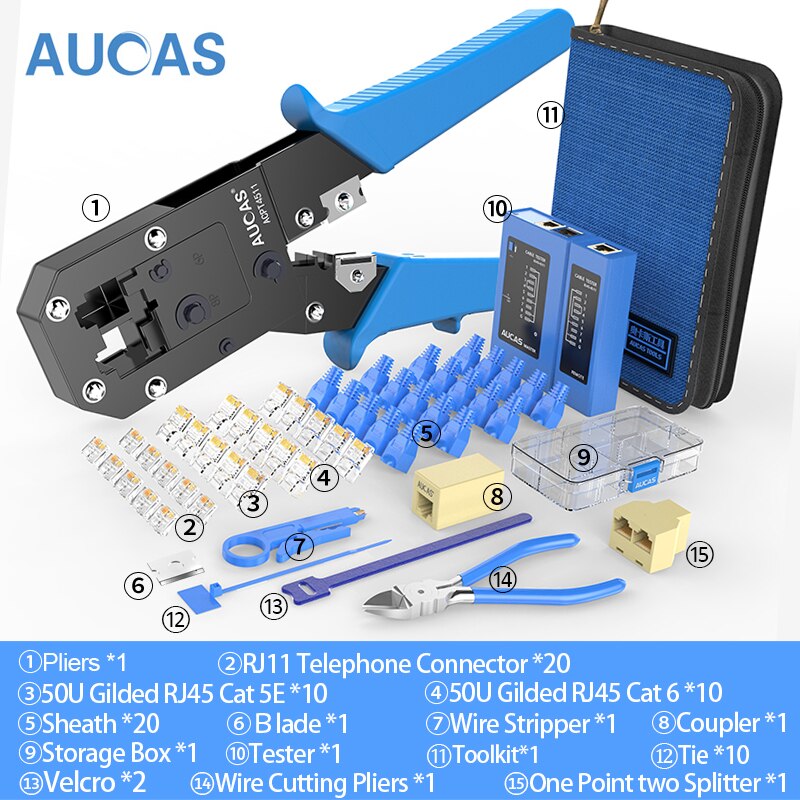 Aucas Rj45 Crimper Tool Krimpen Kabel Networking Draad Ratchet Tang Lan Kit RJ12 Gereedschap Punch Mikrotik Krimptang Apparatuur